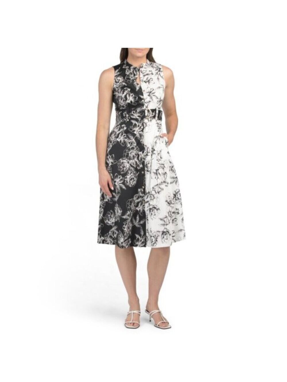 Karl Lagerfeld Black and White Multi Color Block Floral Midi Dress Size 10